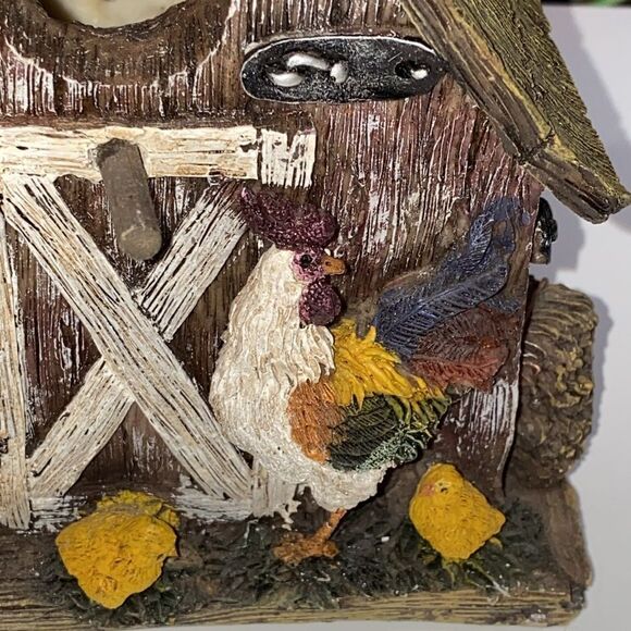 Vintage Rustic Country Barn Birdhouse with Rooster and Chicks Resin Home Garden - Picture 8 of 11